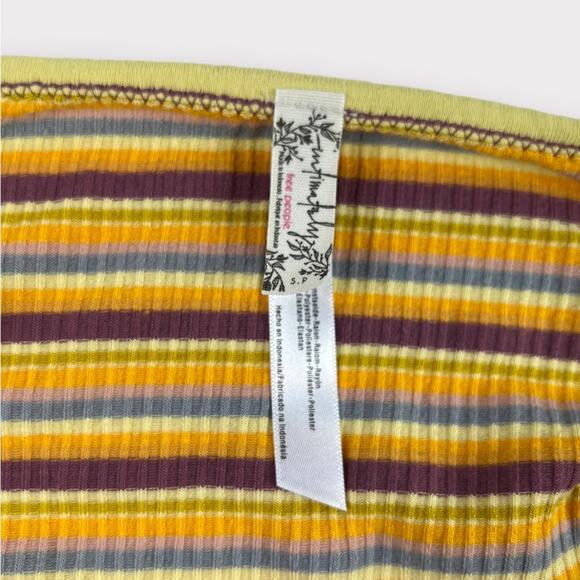 Free People Put a Stripe On It Yellow Combo Striped Bodysuit Size Small - Picture 3 of 6